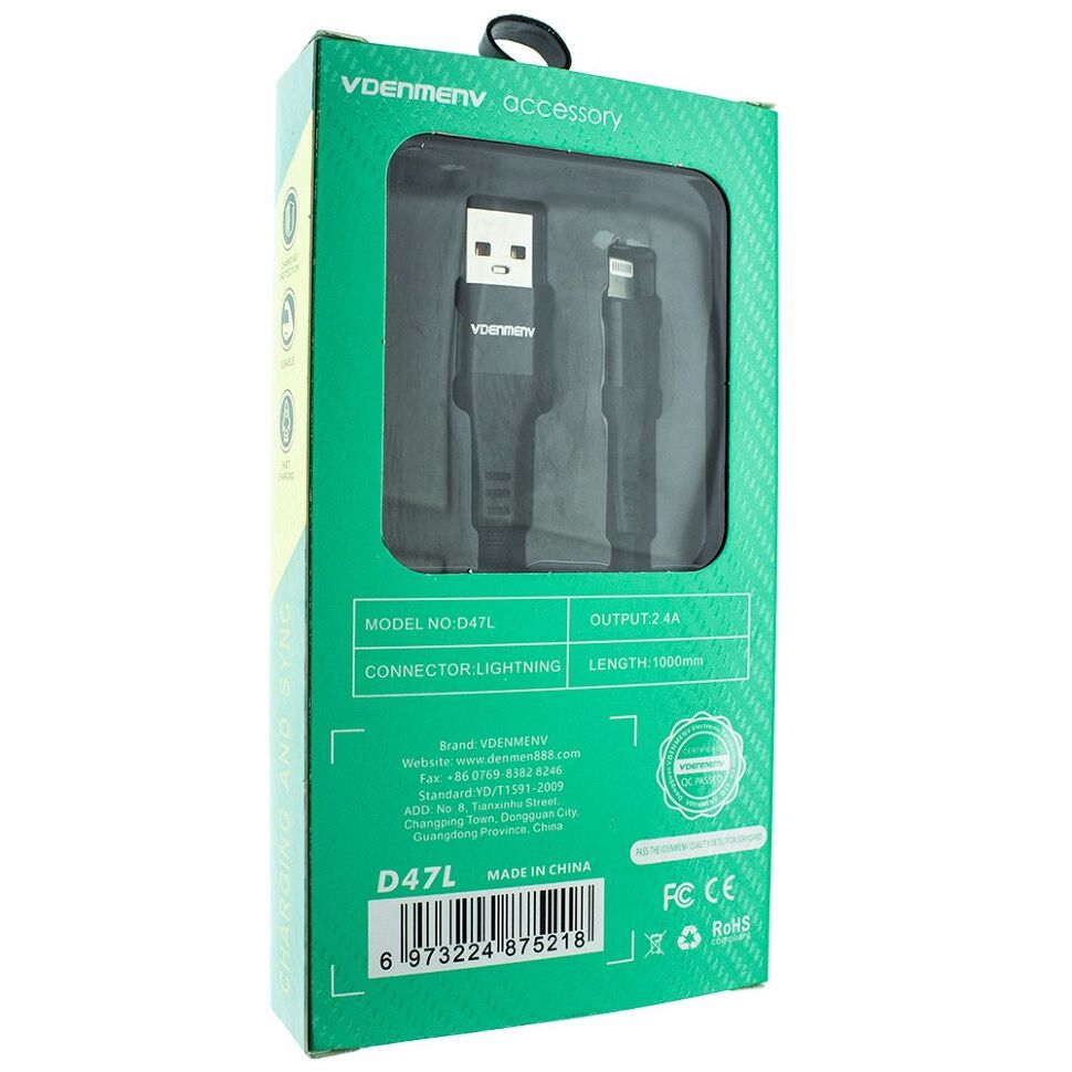 Кабель USB Denmen D47L USB - Lightning (2,4A) ТКАНИНОВА ОПЛЕТКА Кабель USB Denmen D47L USB - Lightning (2,4A) ТКАНИНОВА ОПЛЕТКА