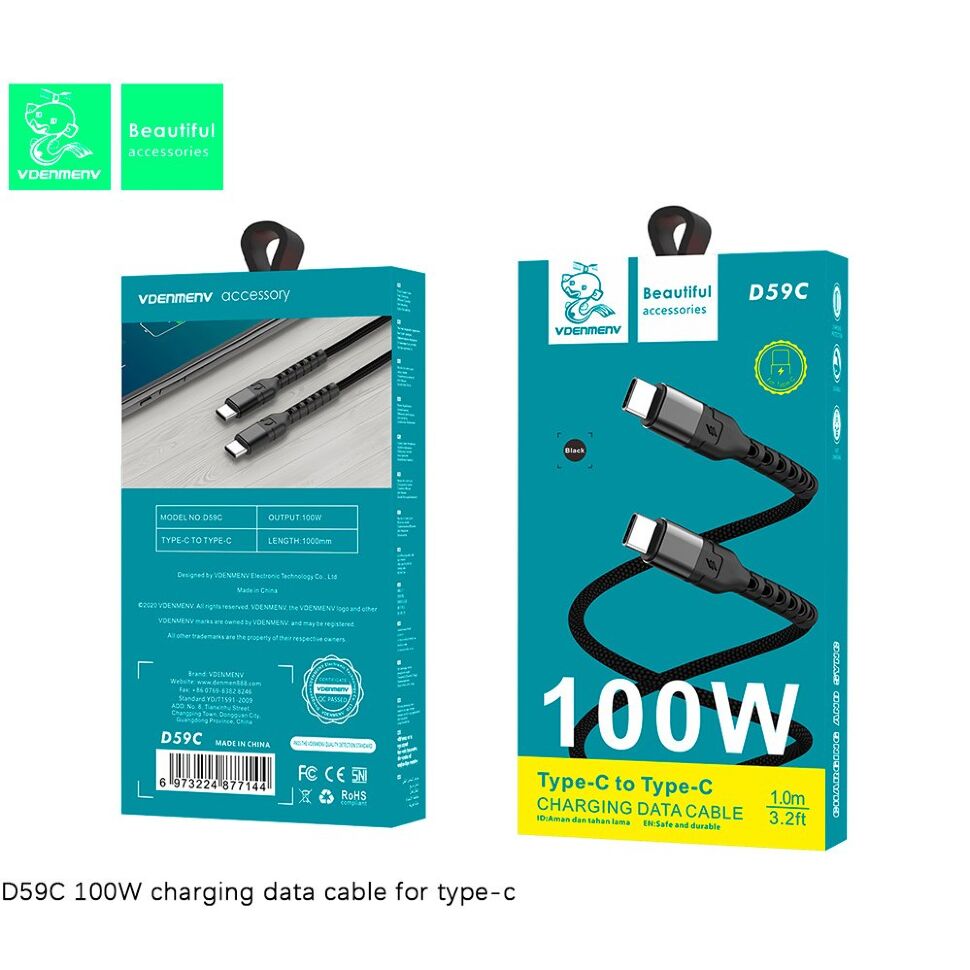 Кабель USB-C Denmen D59C Type-C - Type-C (100W) Кабель USB-C Denmen D59C Type-C - Type-C (100W)