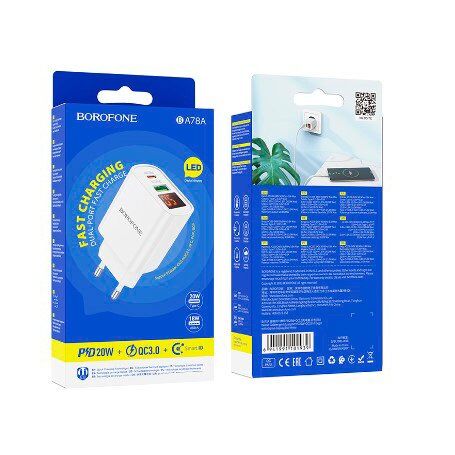 Мережевий зарядний пристрій BOROFONE BA78A Golden grid dual-port PD20W+QC3.0 charger with digital display(EU) Мережевий зарядний пристрій BOROFONE BA78A Golden grid dual-port PD20W+QC3.0 charger with digital display(EU)