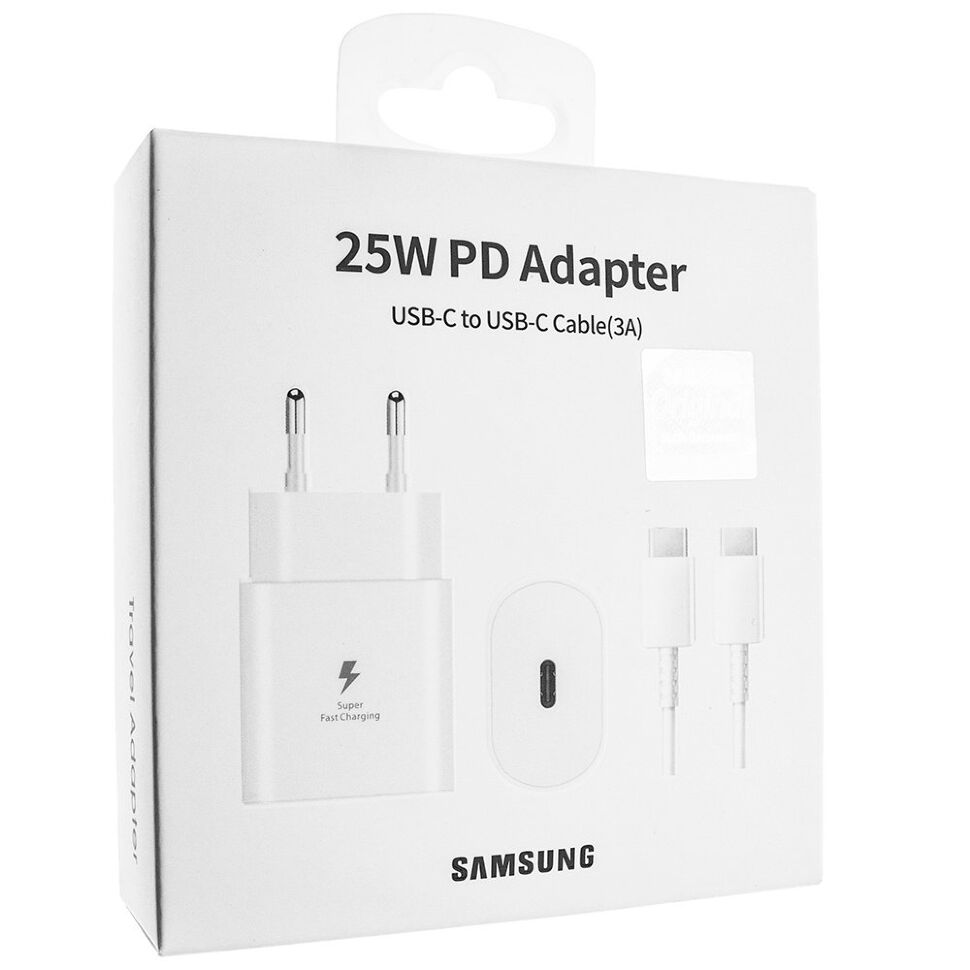 Мережевий зарядний пристрій SAMSUNG PD 2в1 25W 3A (EP-TA800) + кабель TYPE-C - TYPE-C, білий в упаковці (D) Мережевий зарядний пристрій SAMSUNG PD 2в1 25W 3A (EP-TA800) + кабель TYPE-C - TYPE-C, білий в упаковці (D)