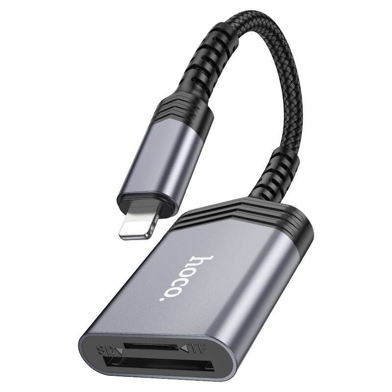 OTG Card Reader HOCO UA25 2в1 Lightning (папа) - картрідер SD/TF card (мама) 19см, сірий OTG Card Reader HOCO UA25 2в1 Lightning (папа) - картрідер SD/TF card (мама) 19см, сірий