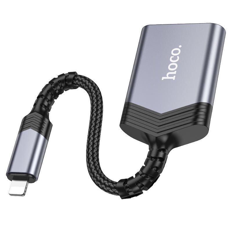 OTG Card Reader HOCO UA25 2в1 Lightning (папа) - картрідер SD/TF card (мама) 19см, сірий OTG Card Reader HOCO UA25 2в1 Lightning (папа) - картрідер SD/TF card (мама) 19см, сірий