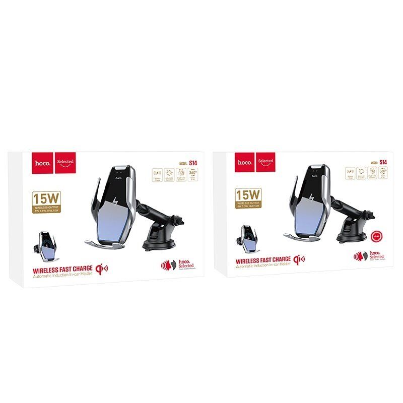 Автомобільний тримач HOCO S14 15W бездротова швидка зарядка - клейка присоска Автомобільний тримач HOCO S14 15W бездротова швидка зарядка - клейка присоска