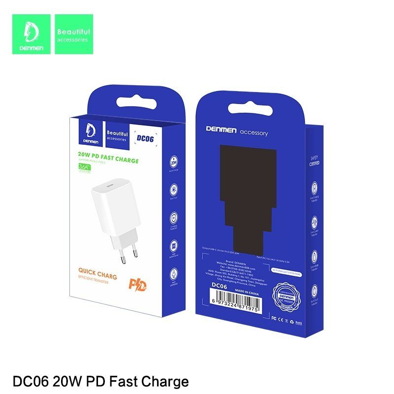 Мережевий зарядний пристрій DENMEN DC06 3.6A USB-C PD 20W Мережевий зарядний пристрій DENMEN DC06 3.6A USB-C PD 20W