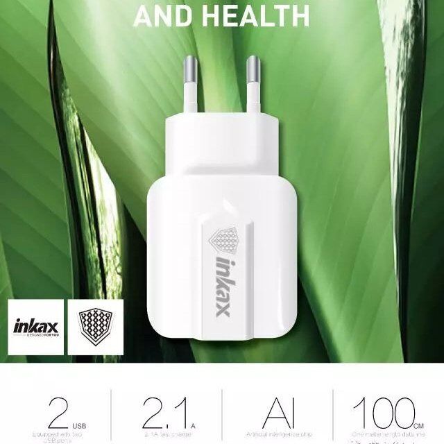 Мережевий зарядний пристрій INKAX CD-21 2.1A | 2 USB port + USB кабель Type-C для Android Мережевий зарядний пристрій INKAX CD-21 2.1A | 2 USB port + USB кабель Type-C для Android