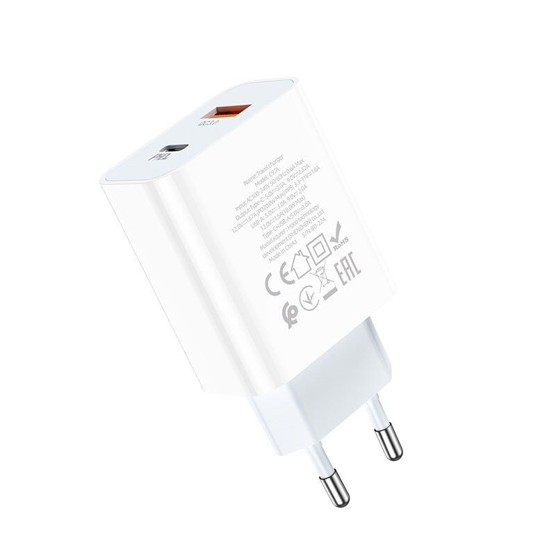 Мережевий зарядний пристрій HOCO C97A TYPE-C PD 20W + USB QC 3.0, БІЛИЙ