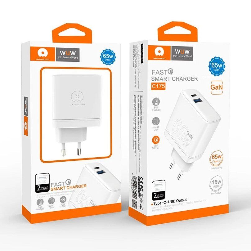 Мережевий зарядний пристрій WUW C175 GaN TYPE-C PD 65W | USB Мережевий зарядний пристрій WUW C175 GaN TYPE-C PD 65W | USB