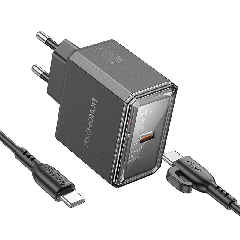 Мережевий зарядний пристрій BOROFONE BAS31A TYPE-C PD 35W + кабель TYPE-C - TYPE-C, чорний Мережевий зарядний пристрій BOROFONE BAS31A TYPE-C PD 35W + кабель TYPE-C - TYPE-C, чорний