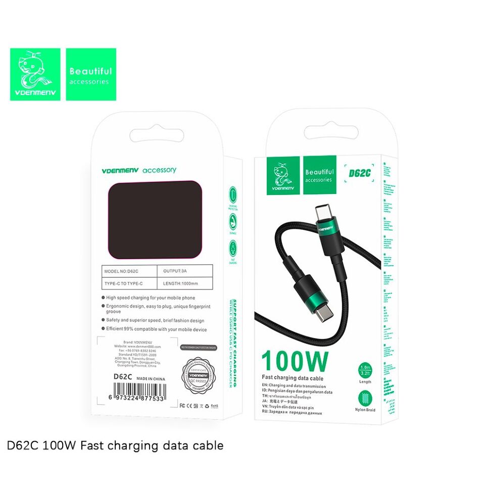 Кабель USB-C Denmen D62C Type-C - Type-C (100W) Кабель USB-C Denmen D62C Type-C - Type-C (100W)