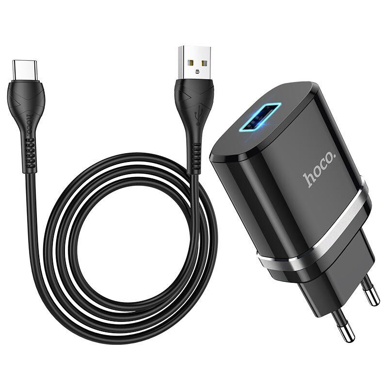 СЗУ HOCO N1 (1USB/2.4A) + USB - Type-C (12pc) (черный)