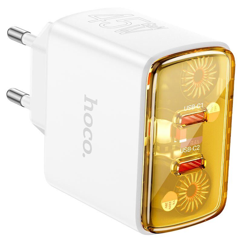 Мережевий зарядний пристрій HOCO CS43A 2*TYPE-C PD 45W, білий Мережевий зарядний пристрій HOCO CS43A 2*TYPE-C PD 45W, білий