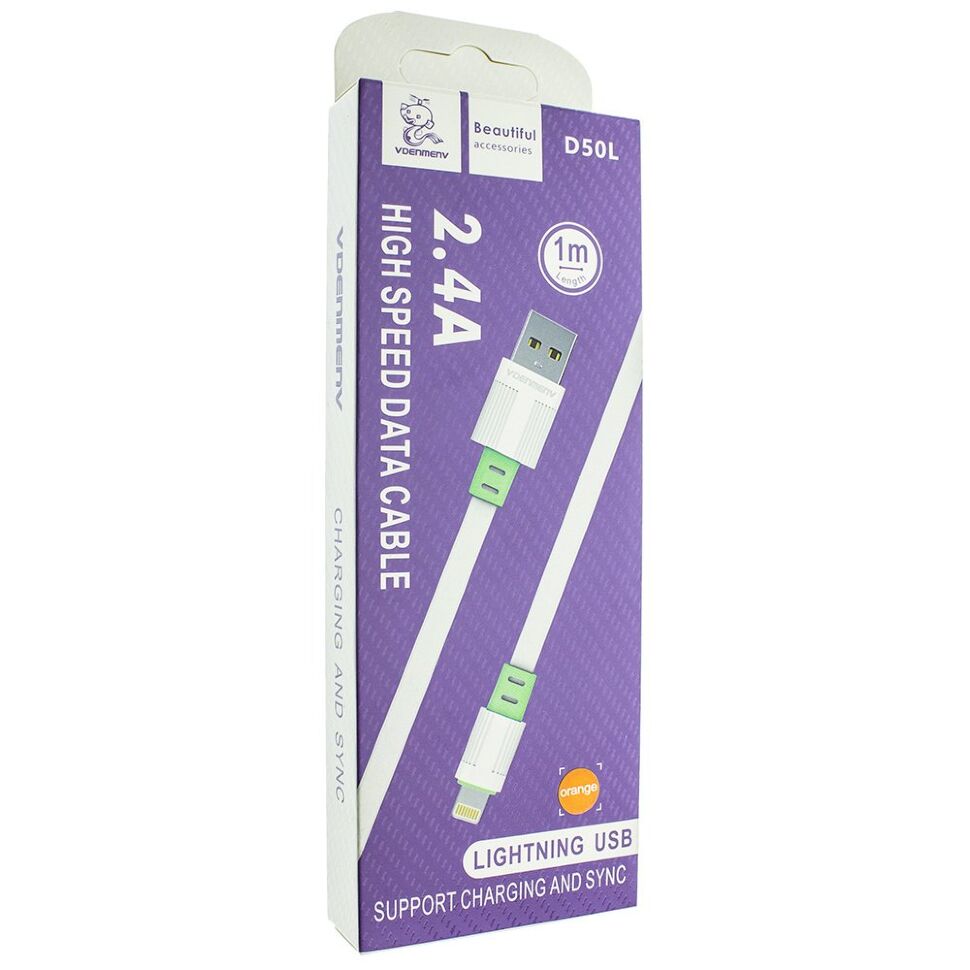 Кабель USB Denmen D50L USB - Lightning (2,4A) Плоский провід