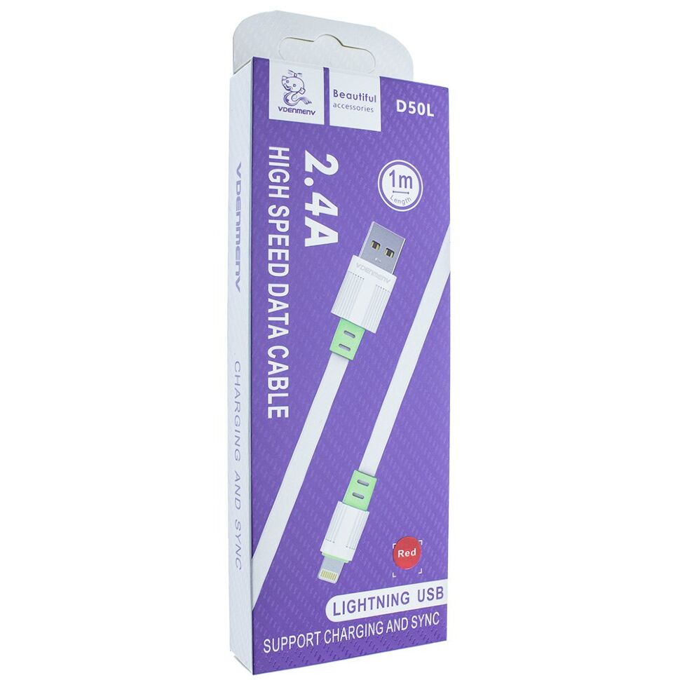 Кабель USB Denmen D50L USB - Lightning (2,4A) Плоский провід