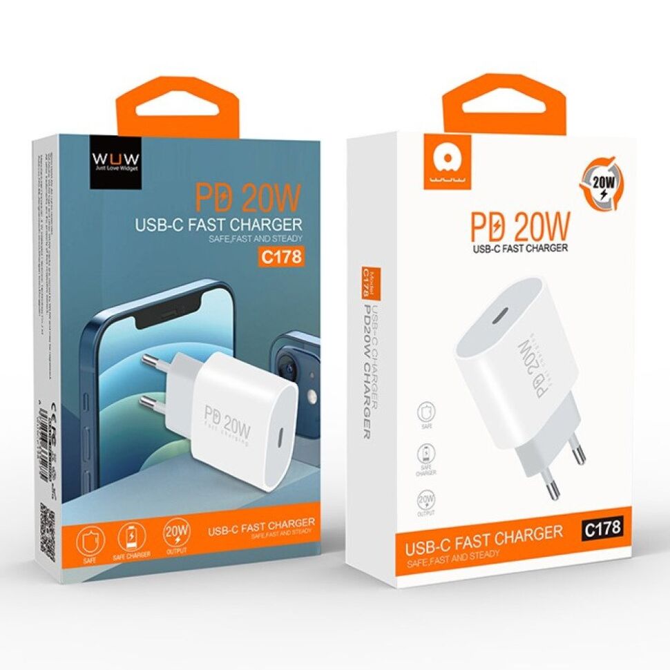 Мережевий зарядний пристрій WUW C178 TYPE-C PD 20W БІЛИЙ Мережевий зарядний пристрій WUW C178 TYPE-C PD 20W БІЛИЙ