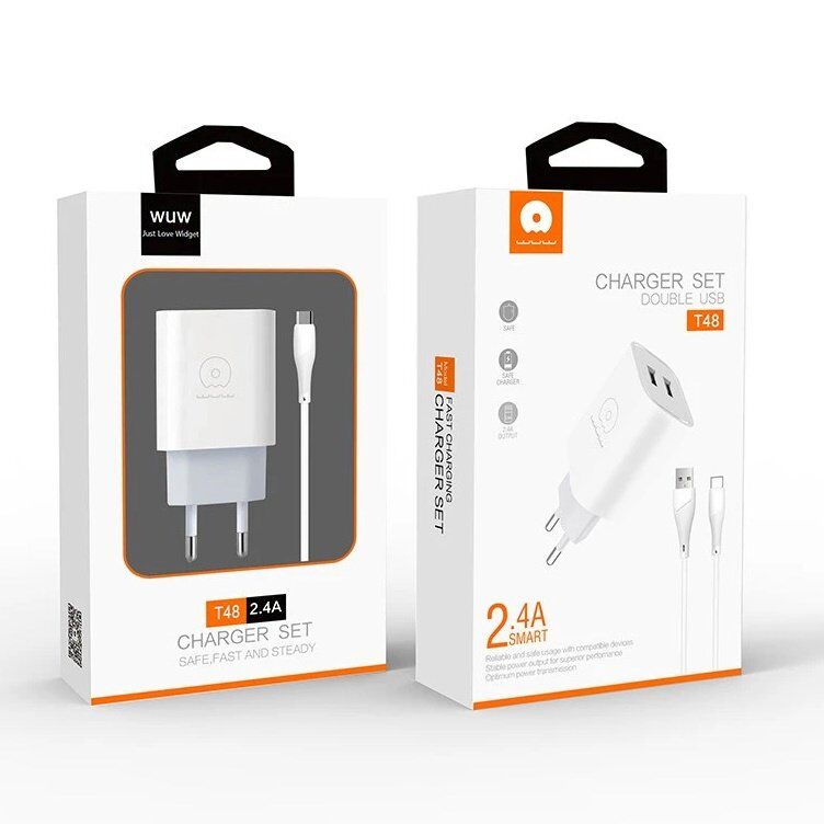 Мережевий зарядний пристрій WUW T48 2.4A + USB Type-C БІЛИЙ (48) Мережевий зарядний пристрій WUW T48 2.4A + USB Type-C БІЛИЙ (48)