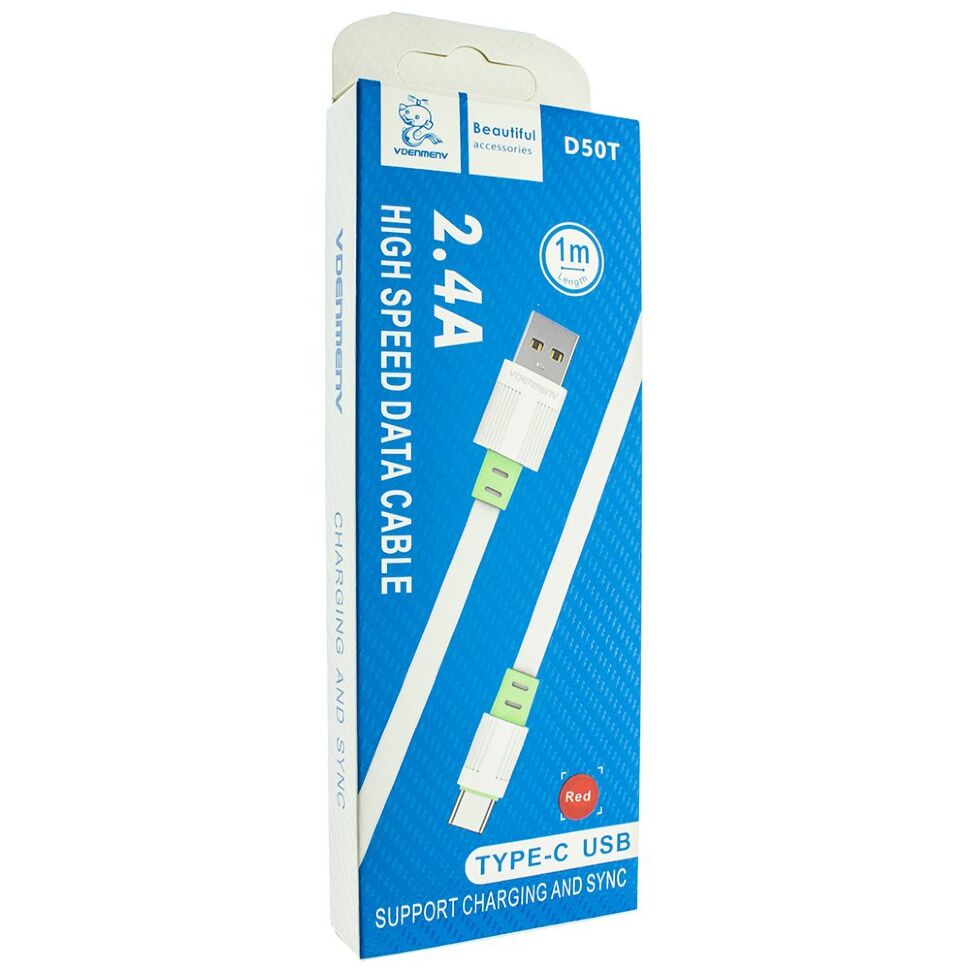 Кабель USB Denmen D50T USB - Type-C (2,4A) Плоский провід Кабель USB Denmen D50T USB - Type-C (2,4A) Плоский провід