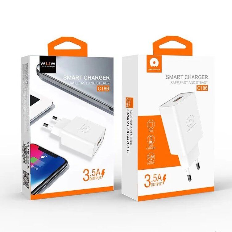 Мережевий зарядний пристрій WUW C186 USB 3.5A БІЛИЙ Мережевий зарядний пристрій WUW C186 USB 3.5A БІЛИЙ