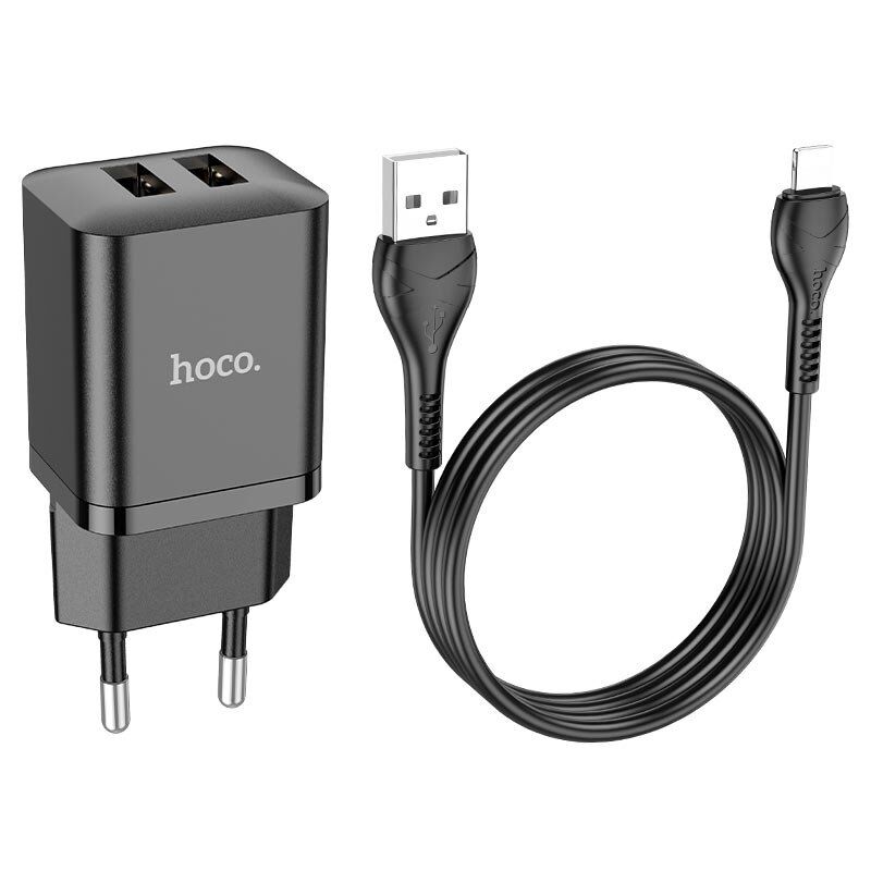 СЗУ HOCO N25 (2USB/2,1A) + USB - Lightning (черный)