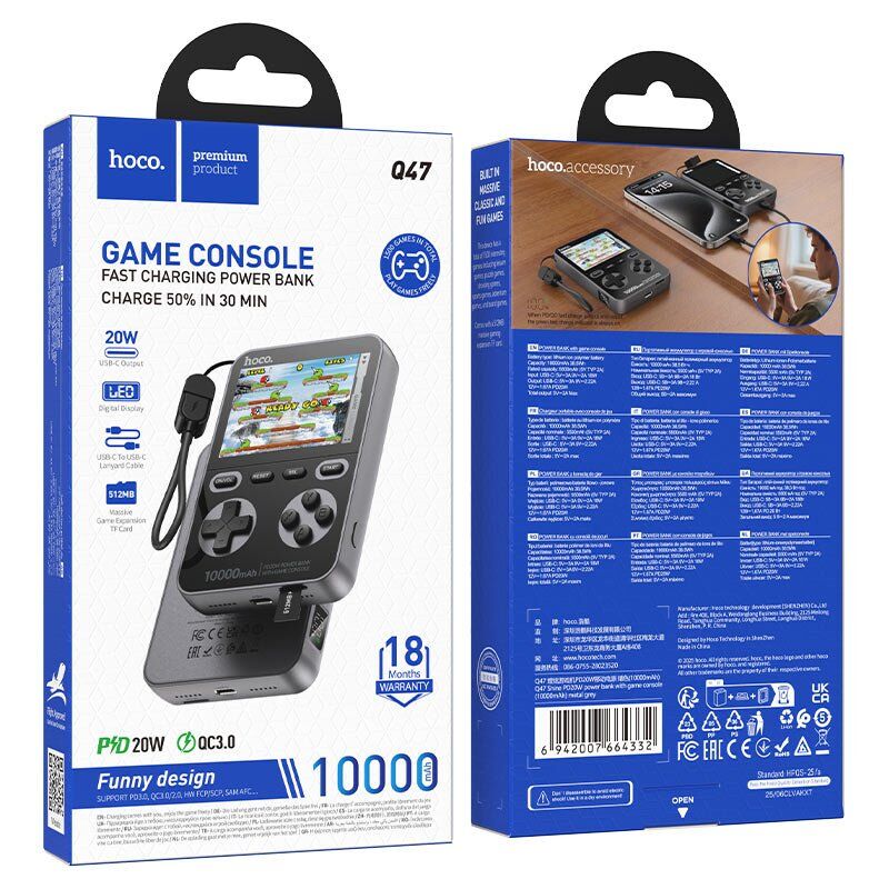 Power Bank HOCO Q47 "Shine" PD20W 10000 mAh з ігровою консоллю, чорний