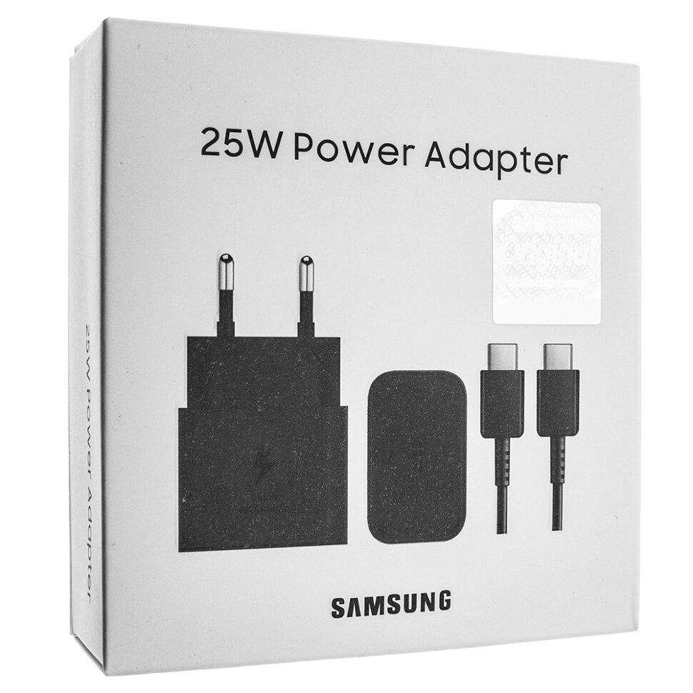 Мережевий зарядний пристрій SAMSUNG T2510 2в1 GaN 25W original (EP-TA800) + кабель TYPE-C - TYPE-C, чорний в упаковці