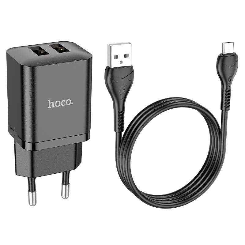 СЗУ HOCO N25 (2USB/2,1A) + USB - MicroUSB (черный)