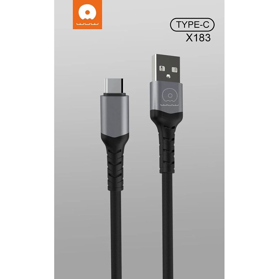 Кабель USB WUW X183 USB - Type-C 3A Тканина/метал чорний Кабель USB WUW X183 USB - Type-C 3A Тканина/метал чорний
