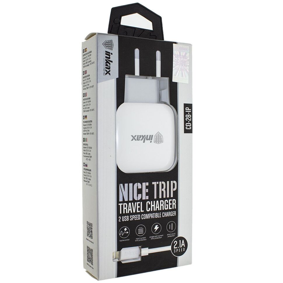 Мережевий зарядний пристрій INKAX CD-28 2.1A + USB кабель LIGHTNING Мережевий зарядний пристрій INKAX CD-28 2.1A + USB кабель LIGHTNING