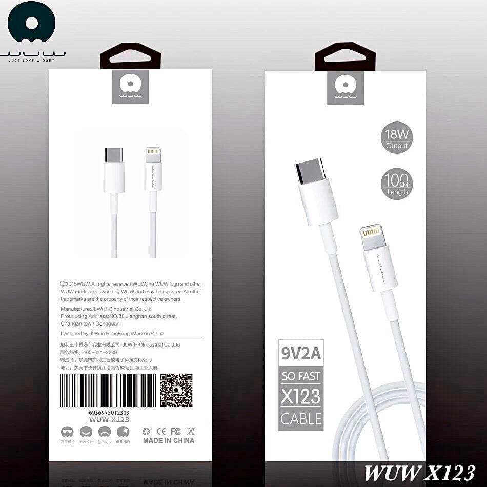 Кабель USB-C WUW X123 Type-C - Lightning PD 3A 20W