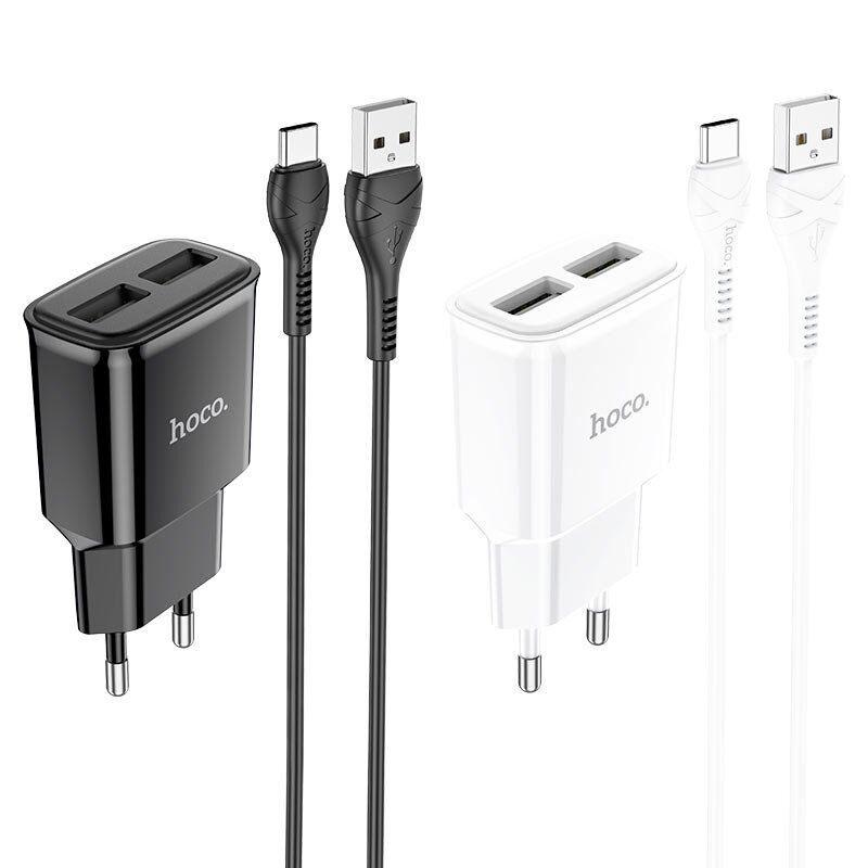 СЗУ HOCO C88A (2USB/2.4A) + Type-C (12pc) (белый)