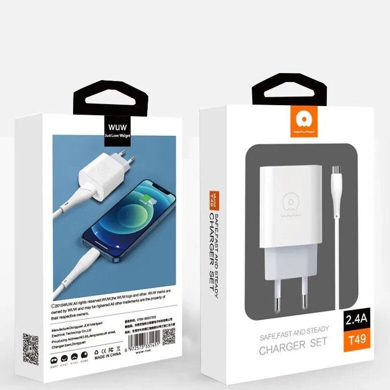 Мережевий зарядний пристрій WUW T49 2.4A + USB Type-C БІЛИЙ (42) Мережевий зарядний пристрій WUW T49 2.4A + USB Type-C БІЛИЙ (42)