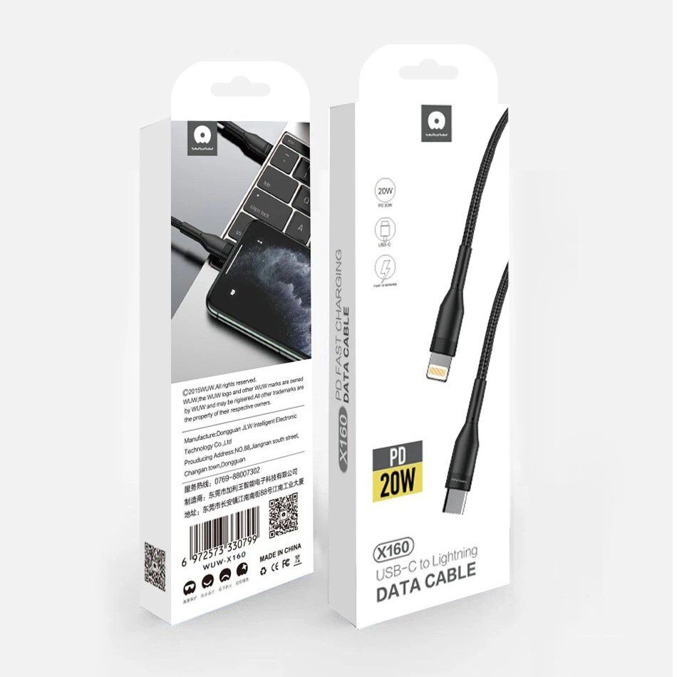 Кабель USB-C WUW X160 Type-C - Lightning PD 3A тканинна оплетка Кабель USB-C WUW X160 Type-C - Lightning PD 3A тканинна оплетка
