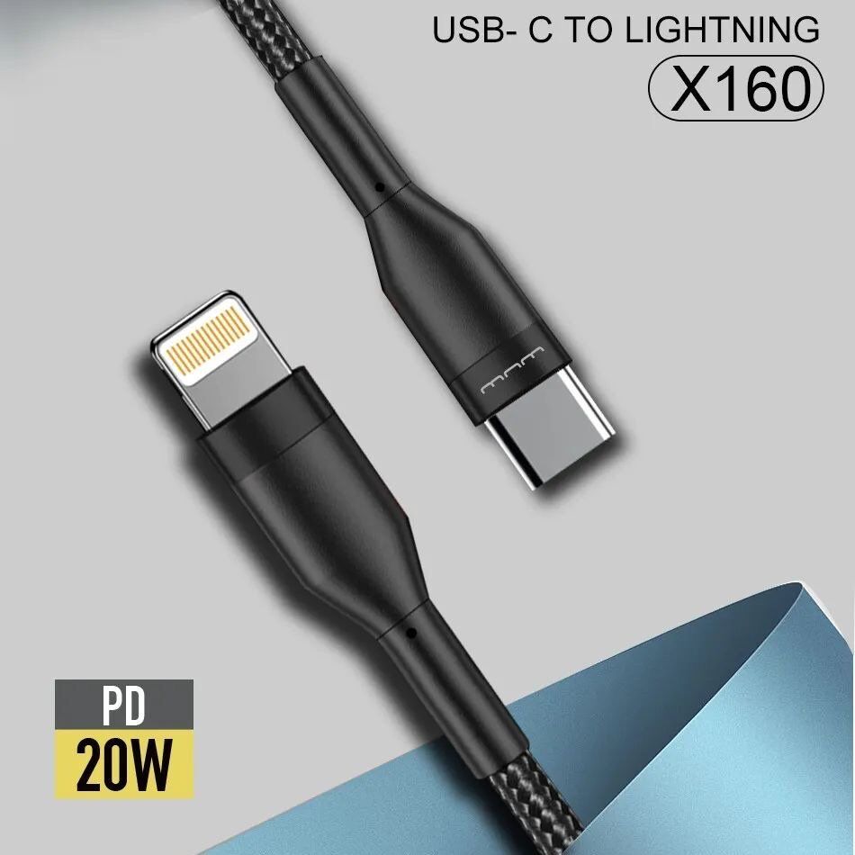 Кабель USB-C WUW X160 Type-C - Lightning PD 3A тканинна оплетка Кабель USB-C WUW X160 Type-C - Lightning PD 3A тканинна оплетка