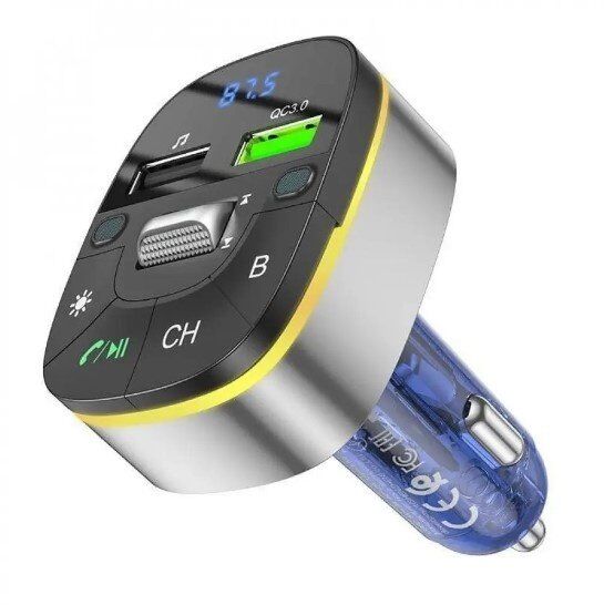 FM трансмітер HOCO E71 Bluetooth з швидкою зарядкою 1USB QC3.0 18W + 1USB FLASH з гучним зв'язком СИНIЙ