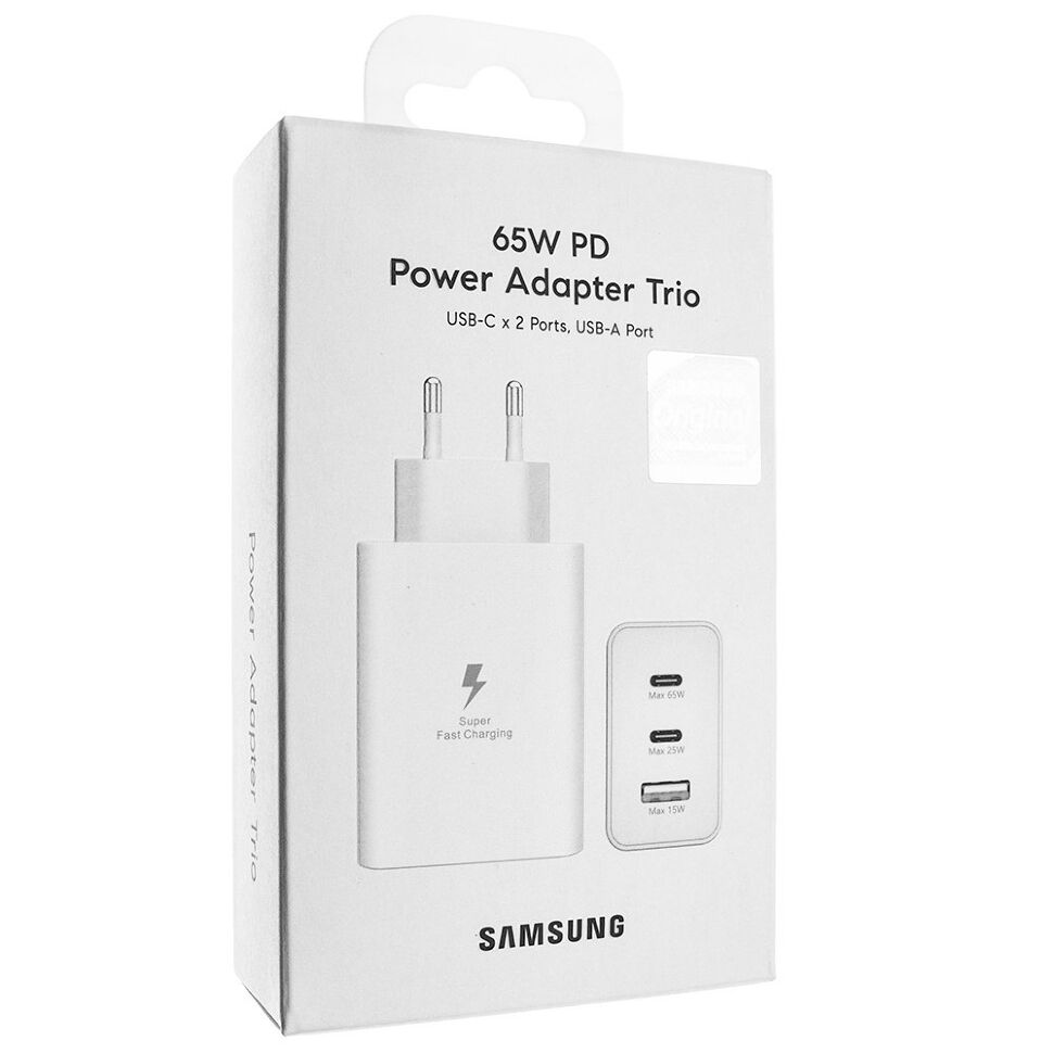 Мережевий зарядний пристрій SAMSUNG TRIO PD 65W TYPE-C, білий в упаковці (D)