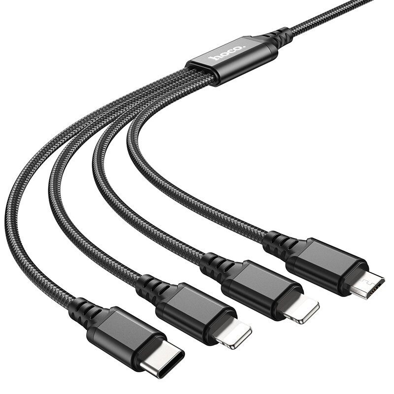 USB КАБЕЛЬ HOCO X76 4в1: Lightning*2/Micro/Type-C, ЧОРНИЙ