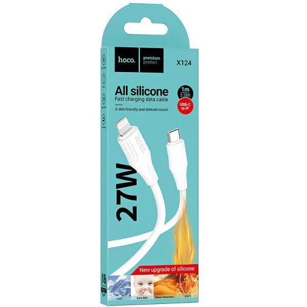 USB кабель HOCO X124 Silicone Type-C - Lightning 27W, білий
