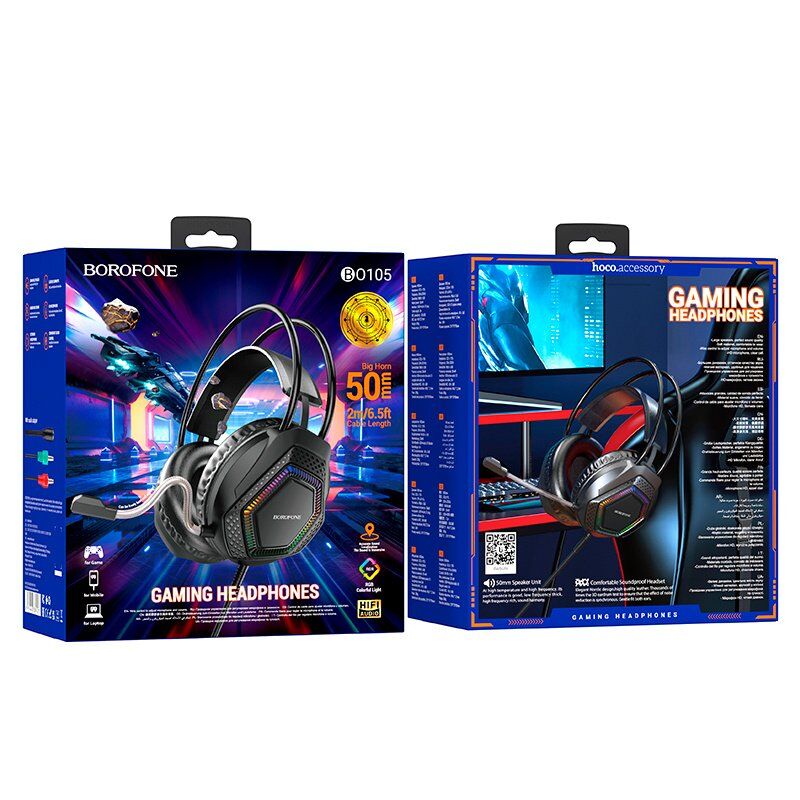 Дротова комп'ютерна гарнiтура BOROFONE BO105 Thunder gaming headphones