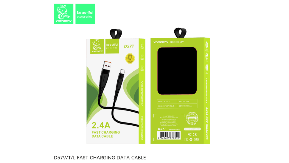 Кабель USB Denmen D57T USB - Type-C (2.4A) ЧОРНИЙ силіконовий провід