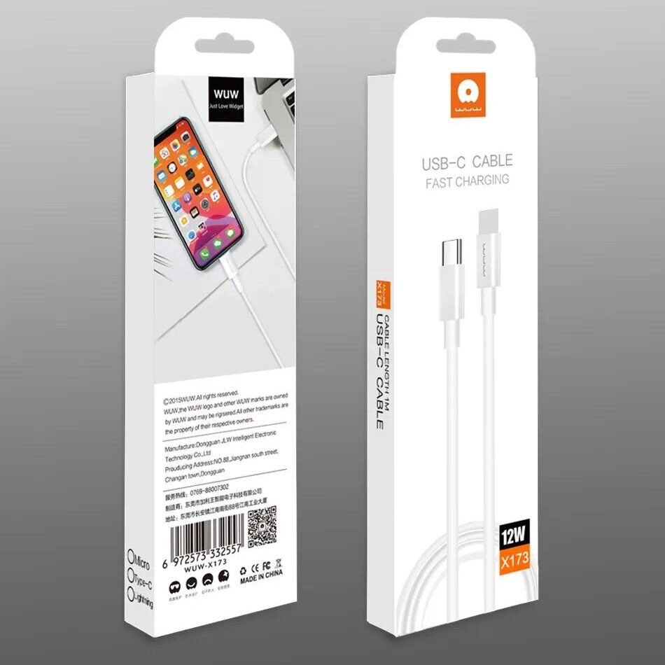 Кабель USB-C WUW X173 Type-C - Type-C 20W БІЛИЙ