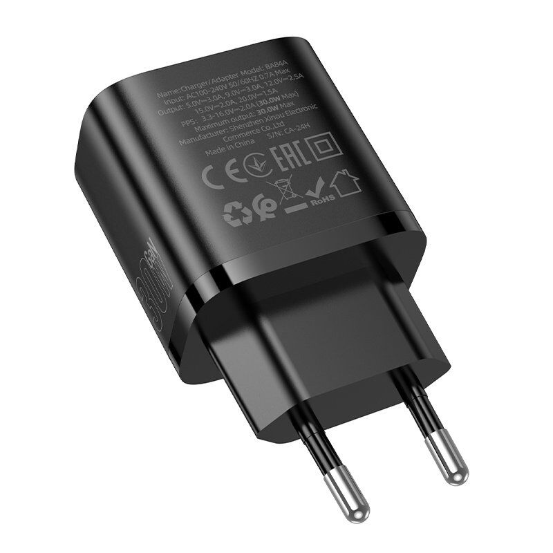 Мережевий зарядний пристрій BOROFONE BA84A TYPE-C PD 30W, чорний Мережевий зарядний пристрій BOROFONE BA84A TYPE-C PD 30W, чорний