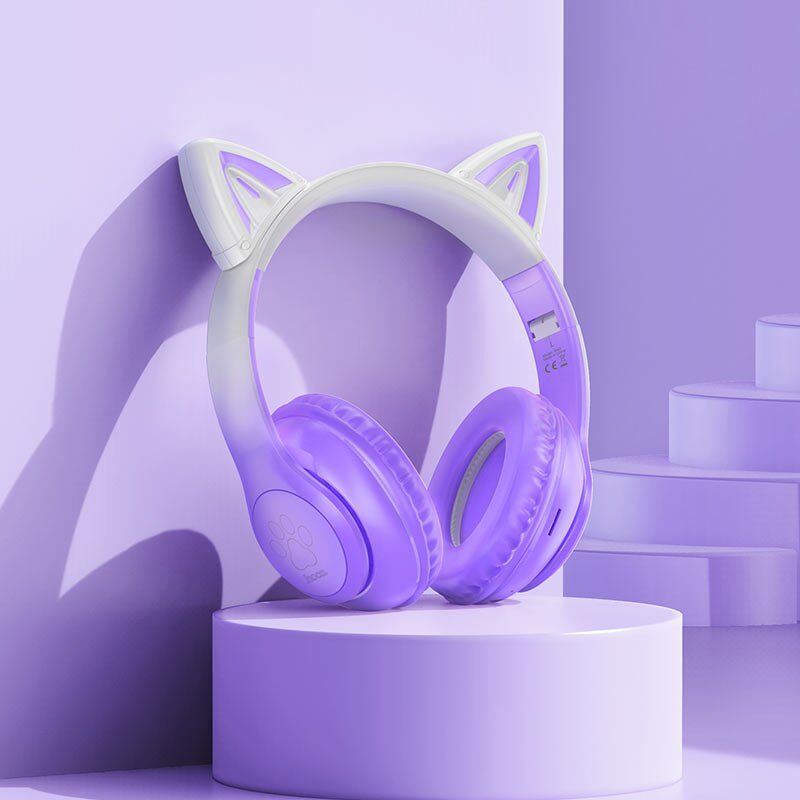 Бездротові повнорозмірні навушники HOCO W42 Cat Ear, Purple Grape