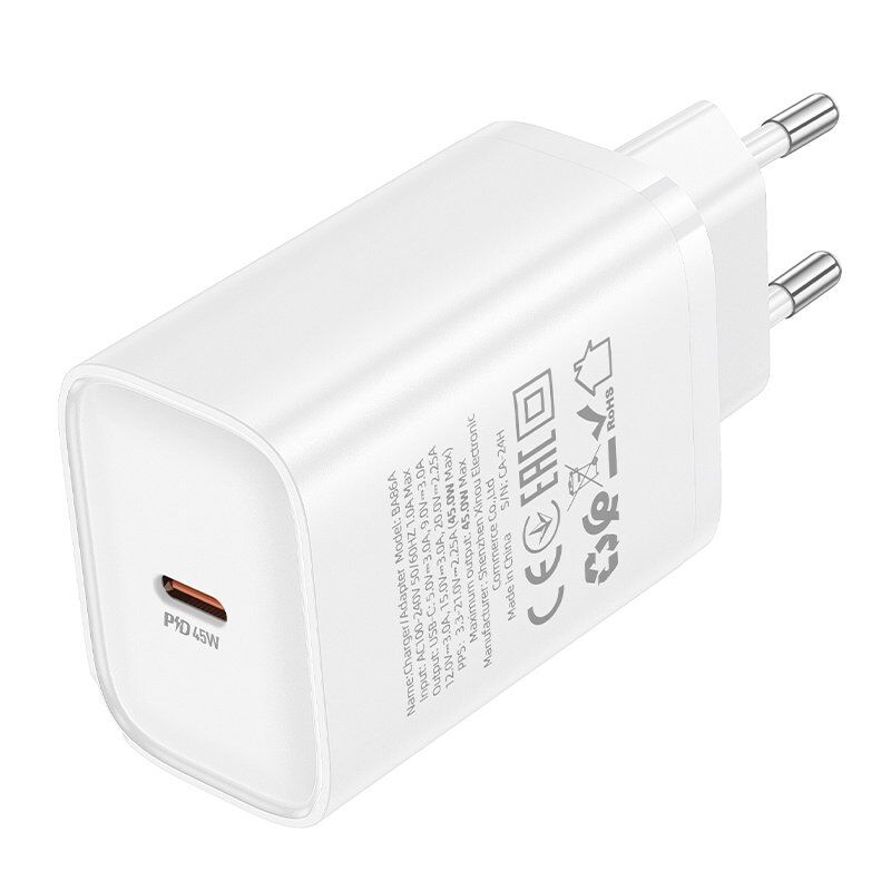 Мережевий зарядний пристрій BOROFONE BA86A TYPE-C PD 45W, білий Мережевий зарядний пристрій BOROFONE BA86A TYPE-C PD 45W, білий