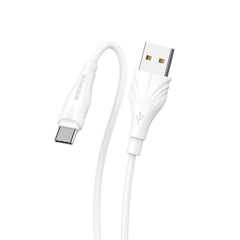 USB кабель BOROFONE BX18 charging data 3А USB - Type-C 2 метри, бiлий USB кабель BOROFONE BX18 charging data 3А USB - Type-C 2 метри, бiлий