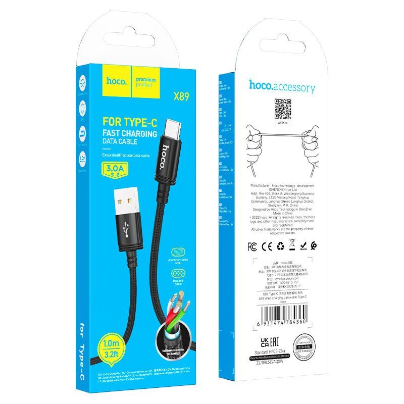 USB кабель HOCO X89 USB - Type-C 1метр, чорний USB кабель HOCO X89 USB - Type-C 1метр, чорний