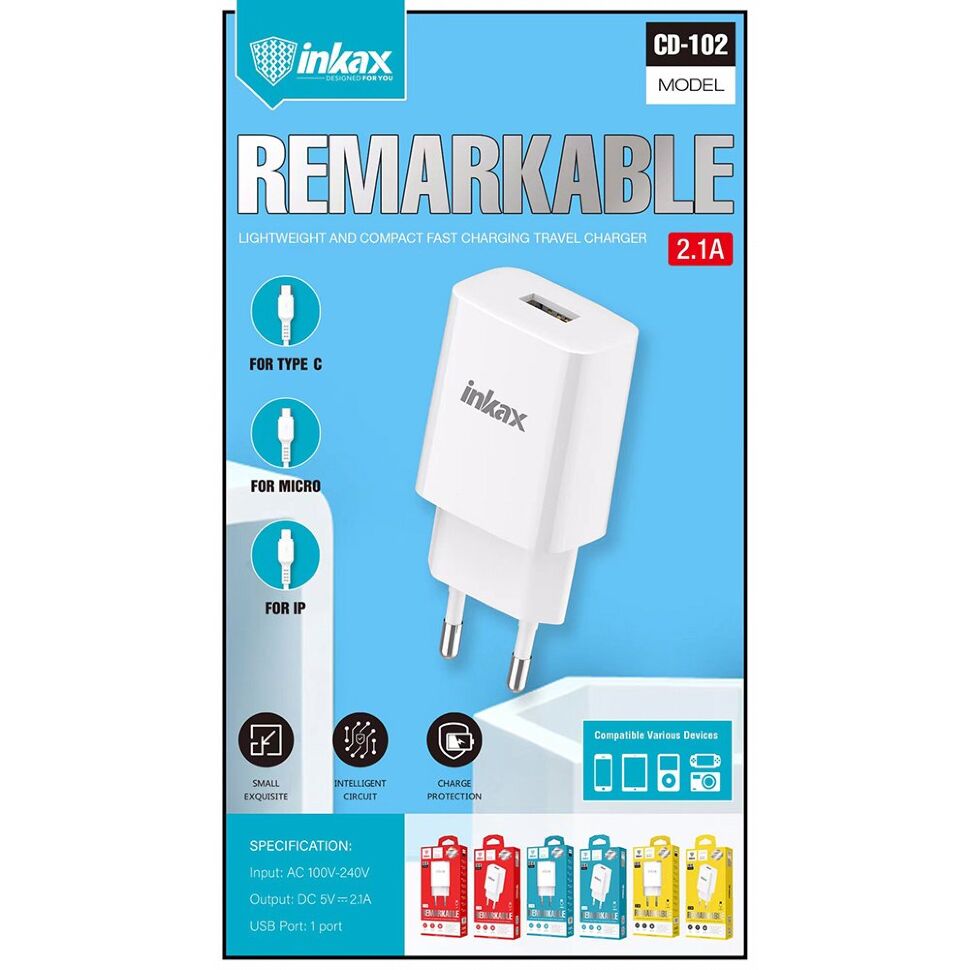 Зарядний пристрій INKAX CD-102 2.1A + USB кабель Type-C for Android Зарядний пристрій INKAX CD-102 2.1A + USB кабель Type-C for Android