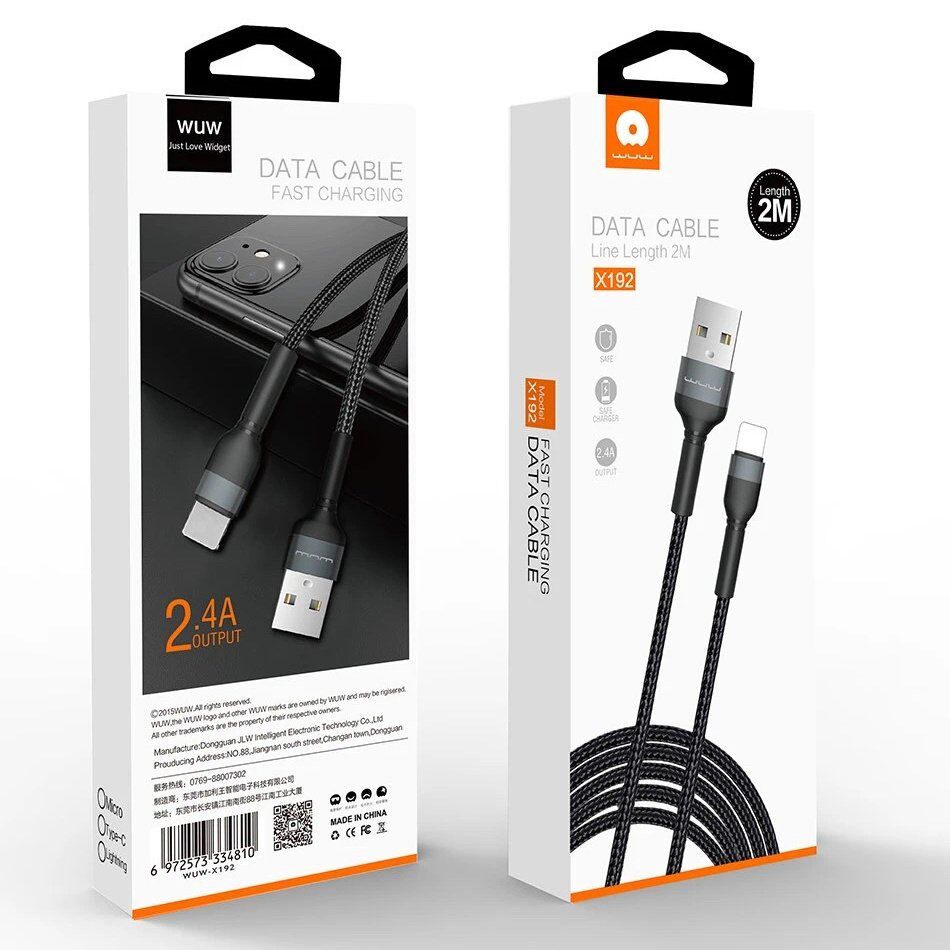 Кабель USB WUW X192 USB - Type-C 2.4A Тканинна обплетення ЧОРНИЙ 2 МЕТРИ Кабель USB WUW X192 USB - Type-C 2.4A Тканинна обплетення ЧОРНИЙ 2 МЕТРИ