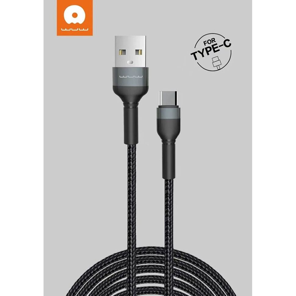 Кабель USB WUW X192 USB - Type-C 2.4A Тканинна обплетення ЧОРНИЙ 2 МЕТРИ Кабель USB WUW X192 USB - Type-C 2.4A Тканинна обплетення ЧОРНИЙ 2 МЕТРИ