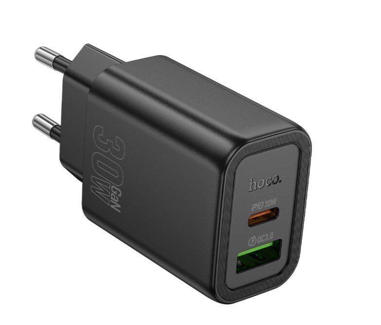Мережевий зарядний пристрій HOCO N63 TYPE-C PD 30W + USB QC 3.0, чорний