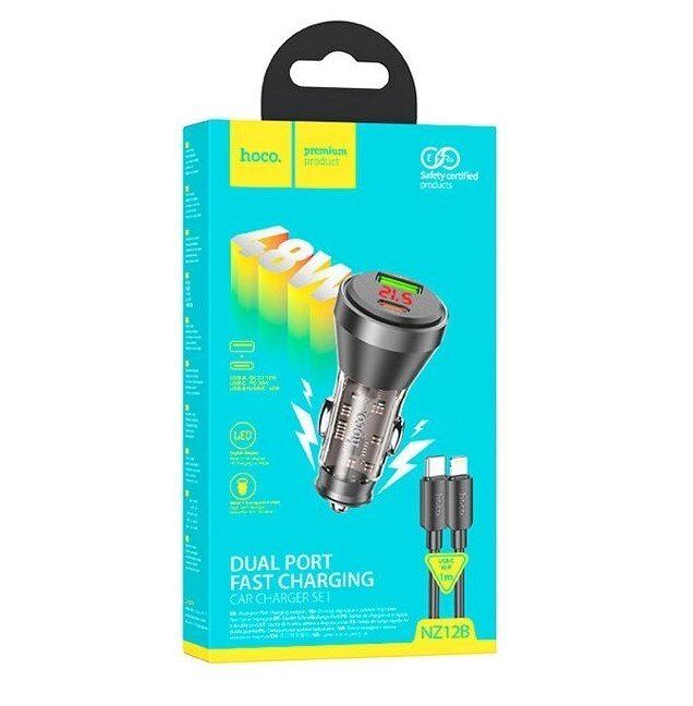 Автомобільний зарядний пристрій HOCO NZ12B PD 48W + QC3.0 Type-C + USB-A + кабель TYPE-C - LIGHTNING Автомобільний зарядний пристрій HOCO NZ12B PD 48W + QC3.0 Type-C + USB-A + кабель TYPE-C - LIGHTNING