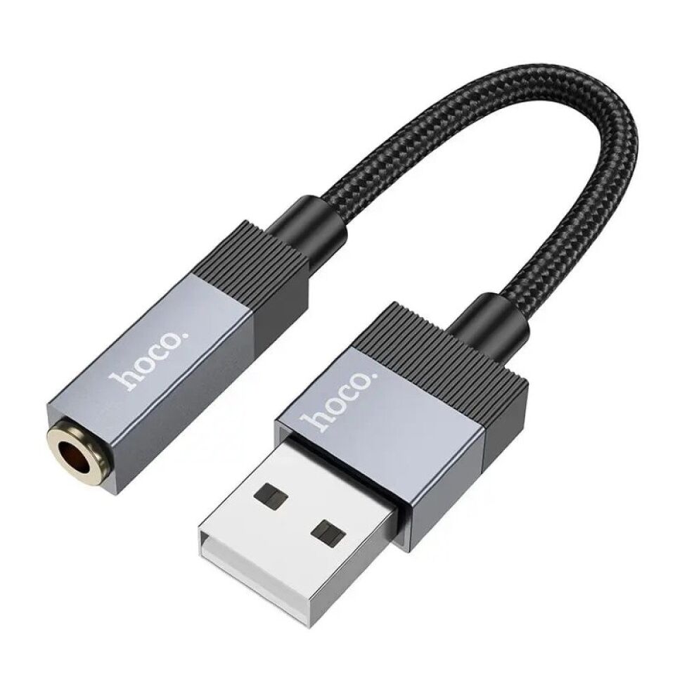 Аудио конвертер HOCO UPA32D Clever USB (папа) на 3,5 мм (мама) 0,15 метри, чёрный